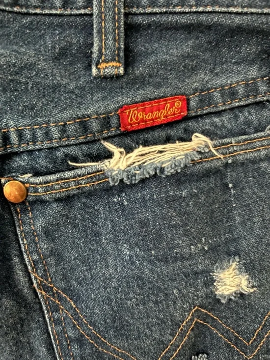 Wrangler Dark Blue High-Waist Distressed Denim Shorts - Picture 3 of 3